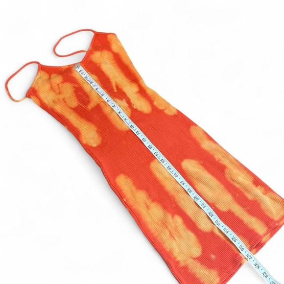Orange Tie-Dye Bodycon Mini Dress Spaghetti Straps Stretchy Fit Rave Energy - Picture 5 of 6